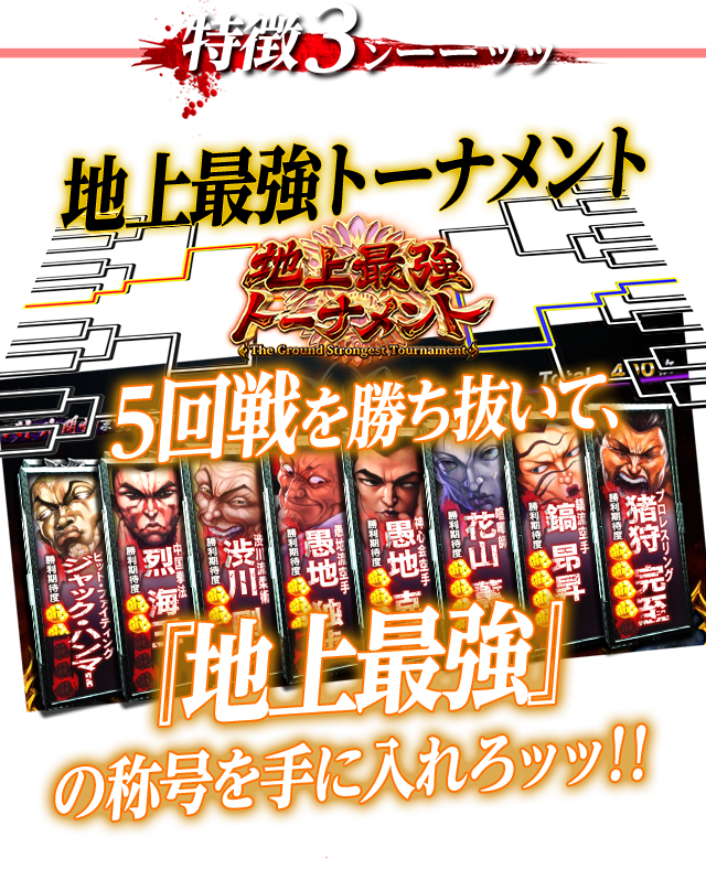 特徴3 地上最強トーナメント!!5回戦を勝ち抜いて、「地上最強」の照合を手に入れろｯｯ!!