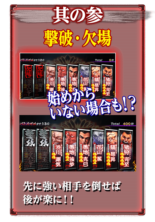 其の参　撃破・欠場!先に強い相手を倒せば後が楽に!!