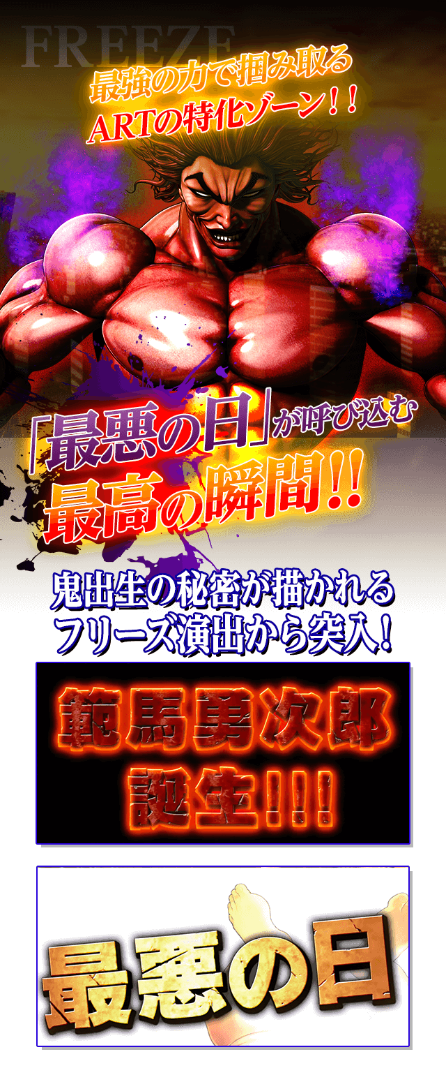 最強のちからで掴み取るART特化ゾーン!!「最悪の日」が呼び込む最高の瞬間!!鬼出生の秘密が描かれるフリーズ演出から突入!